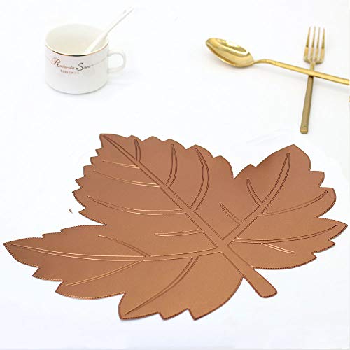 Candumy Fall Placemats For Dining Table, Pu Leather Waterproof Washable Leaf Table Mats Coaster, Non-Slip Place Mat Leaves Shaped Table Decoration Set Of 4 (Bown, 15 Inch) #TOP4