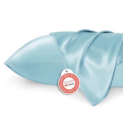 Image of Bedsure Satin Pillowcase 2 Pack Similar to Silk Pillow Cases Standard Size, Pillow Case for Sleeping Women with Envelope Closure, Gifts for Women Men, Aqua, 20x26 Inches, 2pcs