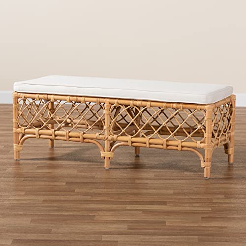 Bali & pari Orchard Natural Rattan Bench with White Cushion – 48" Boho Wicker Ottoman, Handwoven Cane Entryway Seat for Living Room, Bedroom, or Hallway – Coastal & Farmhouse Décor by bali & pari - Image 7