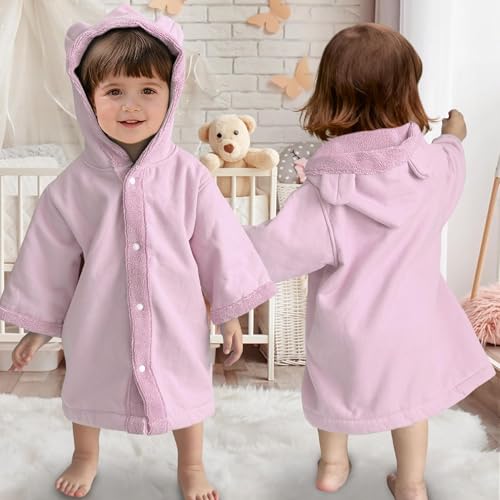 Image of VOOVA & MOVAS Baby Hooded Towel with Bear Ear, 0-24Months | 100% Cotton,Low Lint, Ultra-Soft & Absorbent | Gentle for Sensitive Skin, Bath, Pool & Beach Towel | Newborn (Pink)