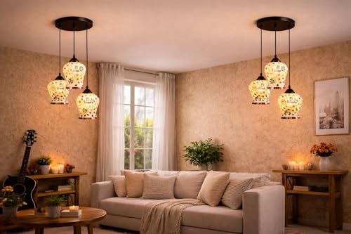 Image of DECOHOME Mosaic 3L Ceiling Lamp for Bedroom /Living Room /Restaurants /Indoor and Outdoor Ceiling lamp (Multi Color) (Bulb NOT Include)
