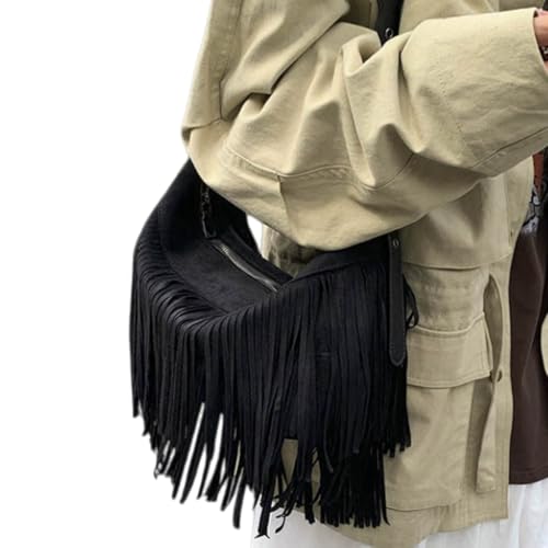 Image of Women Vintage Suede Fringe Hobo Bag Tote Shoulder Bag Crossbody Bag and Hippie Western Cowgirl Purse Shoulder Bag