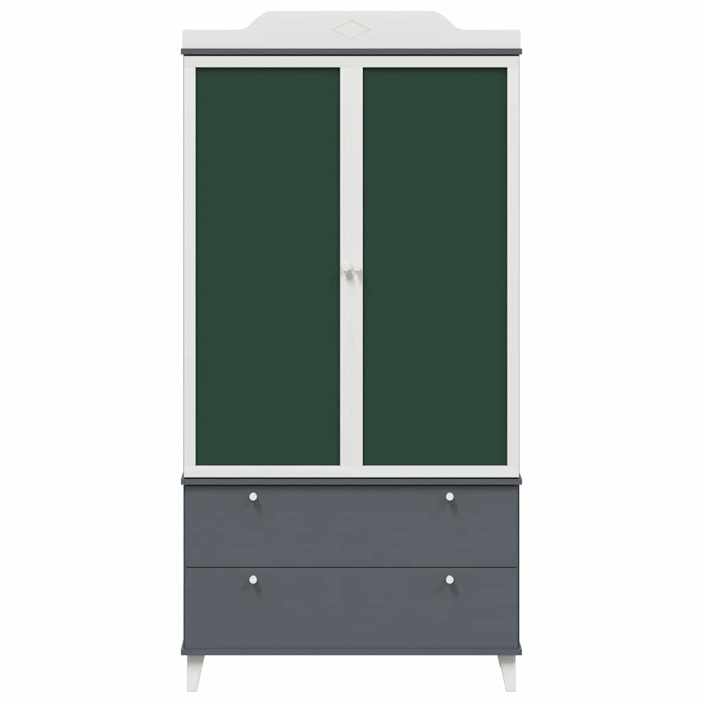 Armario moderno con pizarra, puertas verdes, marco blanco y patas, 90 x 45 x 180 cm, hecho de madera resistente, gran espacio de almacenamiento para ropa, ideal para habitaciones infantiles
