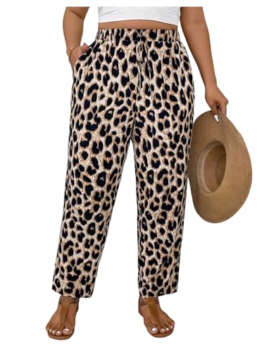 GORGLITTER Women's Plus Cheetah Print Pants Leopard Low Rise Straight Leg Animal Print Pants Bottom Trousers