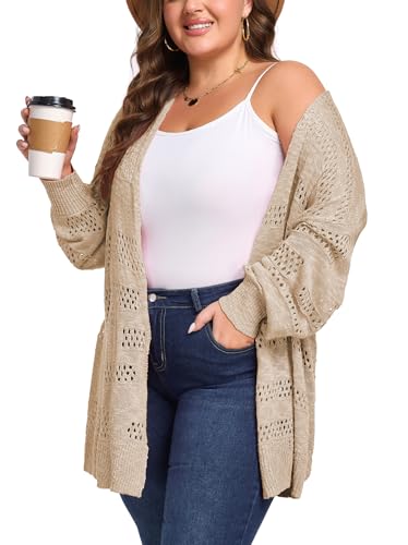 Women's Plus Size Crochet Cardigan Kimonos Boho Long Sleeve Oversized Summer Open Front Knitted Sweater Tops2