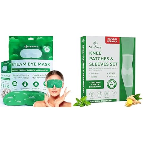 Steam Eye Mask for Dry Eyes (16 pcs) & Warming Herbal Knee Patches with Compression Sleeves - All-Day Comfort & Natural Soothing Support for Eyes and Knees, Ideal for Relaxation and Wellness Cover