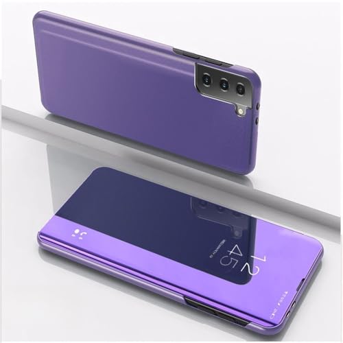 Funda de Cuero con Espejo Inteligente para Samsung Galaxy S21, con Tapa y función Atril, Transparente, Morada y Azul, para S20, S21 FE, S21 Plus, S21Ultra y S21.