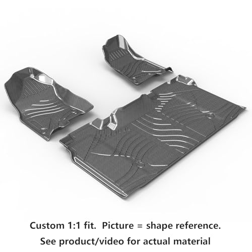 Image of Carbon Fiber Pattern Floor Mats for Dodge Ram 1500 2019-2024 | 4Door,with Rear Under-Seat Storage,Full Coverage TPV Mats,All Weather,Anti-Slip,Waterproof Auto Mats Full Set,Silver Black