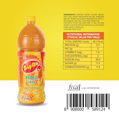 Image of Bindu Sipon Delightful Mango Fruit Flavoured Refreshing Summer Drink- 1.2 L Pet Bottle