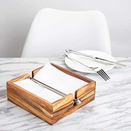 Ironwood Gourmet Porta-guardanapos de madeira de acácia com barra central de aço inoxidável ponderad