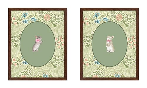 Poster Master 2-Piece Vintage Rabbit Poster - Retro Bunny Print - Floral Artwork - Easter Bunny Art - Animal Lover & Chic Boho Design - Aesthetic Kids Room or Nursery Decor - 8x10 Brown Frame