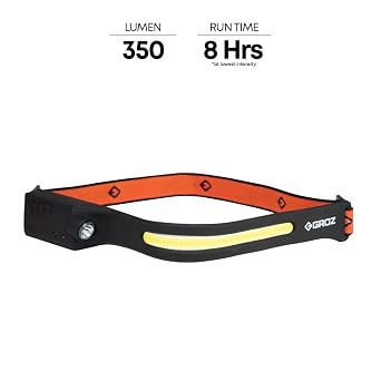 Groz Strip Light LED Headlamp with Hand Sensor, 350 Lumen Rechargeable Head Lamp, 5W COB Floodlight + 3W LED Spotlight, 230 Wide Beam, Type-C Li-Po Battery, Impact Resistant for Work (55110)