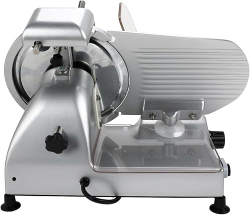 BESWOOD 10\" Premium Chromium-plated Steel Blade Electric Deli Meat Cheese Food Slicer with Serving Plate Commercial and for Home use 240W Classic Silver