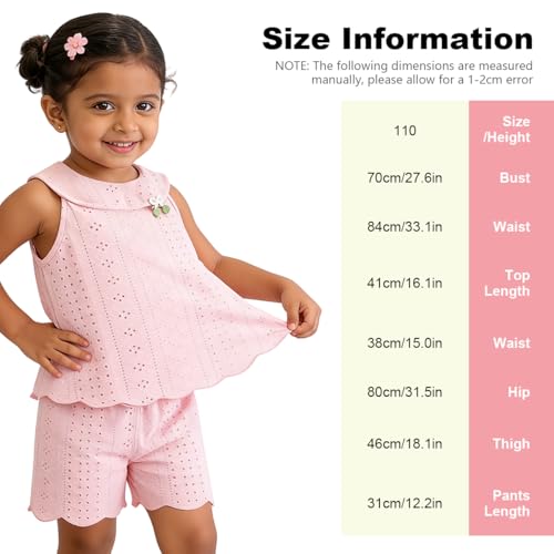 Image of SNOWIE SOFT 2Pcs Set Baby Girl Clothes with Sleeveless Top & Shorts for 110cm Age 2-3, Toddler Elastic Waistband Summer Short Set for Baby Girl, Stylish Sweet Casual Matching Outfit