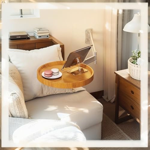 Table murale ronde pour balcon avec étagère extensible flottante bois