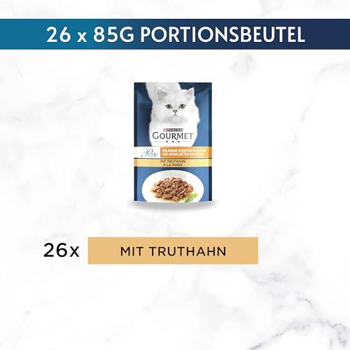 Gourmet Perle Erlesene Streifen Katzenfutter nass, mit Truthahn, 26er Pack (26 x 85g)