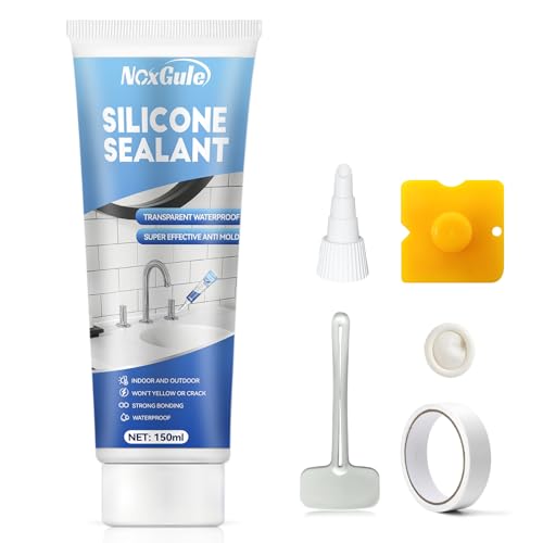 NoxGule 150ml Silicona Antimoho Baño, Silicona Transparente Baño Antimoho, siliconaTransparente, Impermeabilizante, para Sellar Juntas, de Fácil Aplicación Apto para Uso en Exteriores