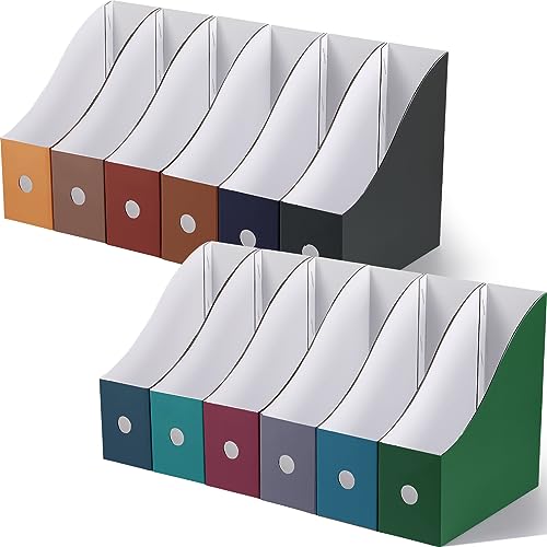 Colarr 12 Pack Cardboard Magazine Holders 12 Colors Magazine Storage Box with Label Stickers File...
