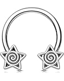 OUFER Anillo de acero quirúrgico 316L con forma de estrella, 16 g, acero quirúrgico 316L, joyería gótica para el septum, joyería para mujer, 8 mm, 16G10mm, Acero inoxidable, Metal.