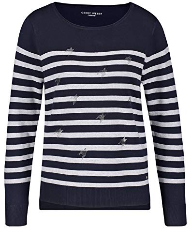 Preisvergleich Produktbild Gerry Weber Damen Pullover mit Steinchenzier figurumspielend Blau / Grau Ringel 36