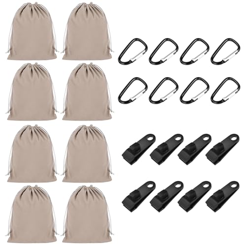 8 Stück Tragbare Gewichtstasche für Pavillon-Vorhänge im Freien, Mit 8 Karabinern und 8 Clips, Sandsack Beschwerung Windschutz, Sandsack Gewichte für Zelte, Tischdecken, Außenvorhänge, Camping