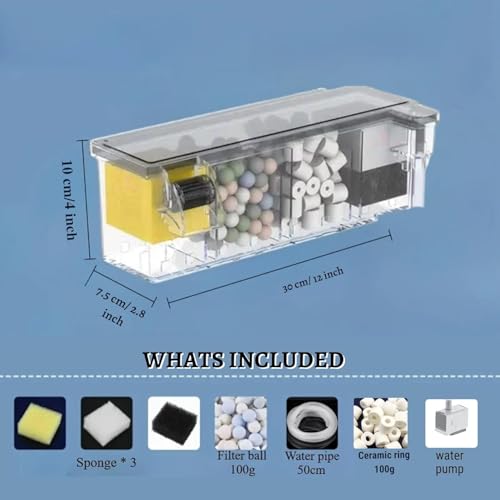 Image of VAYINATO Multifunctional External Wall-Mounted Waterfall Aquarium Filter with Bio Wheel | 3-Stage Filtration System with Filter Media & Built-in Water Pump (BL-773)