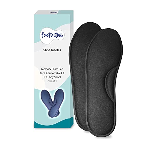 Image of Footvital Memory Foam Shoe Insoles Comfortable Insoles Supports Heel & Arch Absorbs Foot Sweat & Moisture Ultra Soft Cushioned Lightweight Durable Washable Pads for Men & Women Black (1 Pair)(Size-6)