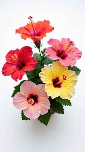 Image of Rainbow Hibiscus Live Plant (Gudhal) | Multicolor Double Petal Flowering Shrub with Pot | Decorative Plant for Home & Garden(Pack of 1)