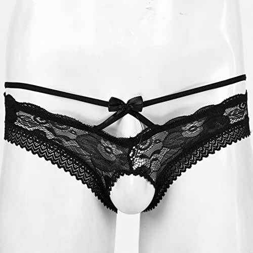 Men's See Through Lace Sissy Hollow Out Crotch Briefs Crossdress Lingerie Girlie Panties4
