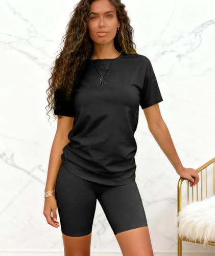 Conjunto feminino de 2 peças com calça curta, colado ao corpo, pa...
