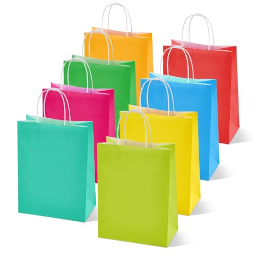 Image of RACETOP Kraft Paper Gift Bags Medium 24 Pack 8x4.5x10.8 in 8 Colors | Kraft Paper with Handles, for Birthday, Baby Shower, Wedding, Crafts, Parties, Gift Wrapping, Holiday, Eco-Friendly
