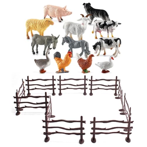 UJBVCX 12 Pièces Figurine Animaux de la Ferme, avec Clôture, Mini Réalistes Figurines d'animaux, Ensemble de Jouets, Cadeaux de Fête