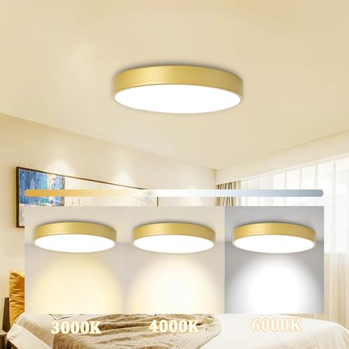 MonDaufie Gold Flush Mount Ceiling Light 2 Pack,9‘’ Modern Metal Gold LED Ceiling Light Fixtures,Low Profile,3000K-5000K Round Flat Pane Ceiling Mount for Bedroom,Living Room,Hallway by MonDaufie - Used condition - Image 3