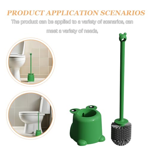 Image of Ipetboom Frog Toilet Brush with Long Handle and Holder Set Cute Bathroom Toilet Scrubber Brush for Home Office Deep Cleaning 19.7 Inch