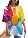 Photo Gallery rkk vintage sunflower print oversized drop shoulder t-shirt, women s boho short sleeve streetwear eyelet fabric summer tee(10,3xl) Photo Gallery rkk vintage sunflower print oversized drop shoulder t-shirt, women s boho short sleeve streetwear eyelet fabric summer tee(10,3xl)