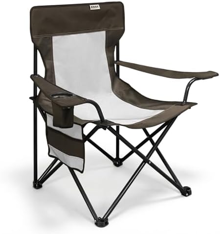 Haegs Kamp Sandalyesi, Outdoor, Plaj ve Piknik için Katlanır Kamp Sandalyesi, Saklama Cepli, Bardak Tutuculu, Extra Destekli, Su Geçirmez Kumaş, Standart Boy - Kahve - Görsel 1