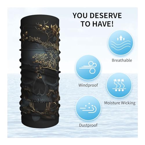 Gaiter facial con diseño de calavera y rosa gótica dorada floral oscura para mujer y hombre, mascarilla de ciclismo, motocicleta, esquí, fiesta miniatura 5