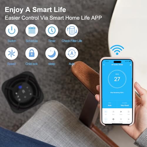 Image of DAYETTE Air Purifier for Home Bedroom Up to 2200 Ft, H14 True HEPA Filter | Smart WIFI Air Purifiers for Large Room, APP & Alexa Control, Auto Mode, PM2.5 Monitor for Pet Hair, Odor, Dander, Smoke Dust