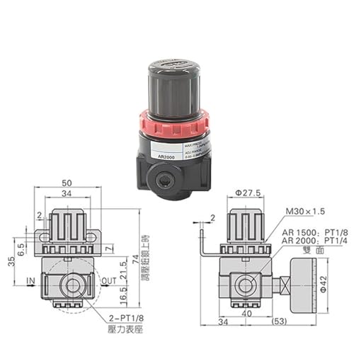 Régulateur de pression AR2000 en alliage robuste avec raccords rapides 8mm - 5