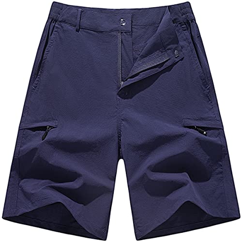 LTIFONE Men Hiking Shorts, Quick Dry Breathable Cargo Shorts, Workout Lightweight Tactical Outdoor Shorts, Elastic Band with Zipper, Navy Blue (M)