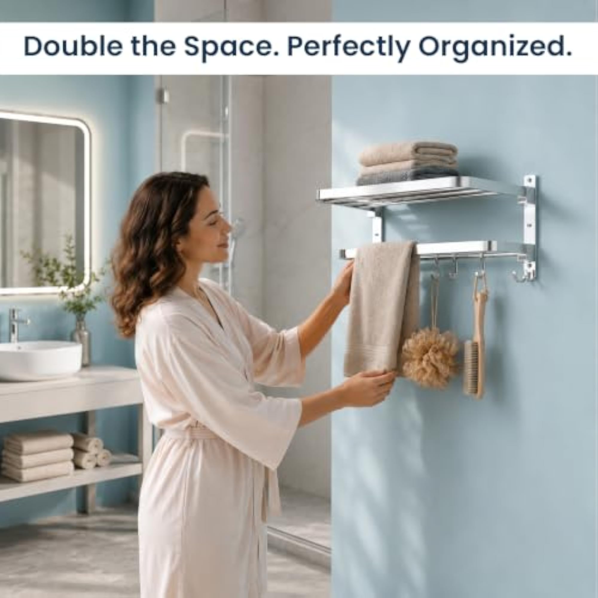 USF Heavy Duty 24-Inch Folding Towel Rack for Bathroom