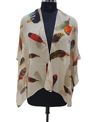 Elu Fall Kimonos For Women - Beach Coverup For Women Kimono Cardigan Poncho Ruanas With Animal & Bohemian Floral Print Women's Swimsuits And Plus Size Long Summer Beach Cover Up (Feather Taupe) #TOP2