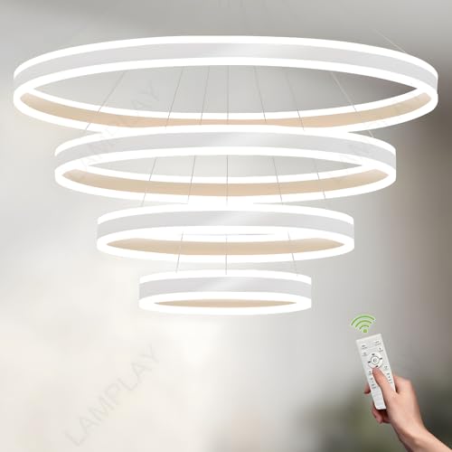 Lampe Suspendue Salon et Salle à Manger Moderne Chic 4 Anneaux Lumineux LED
