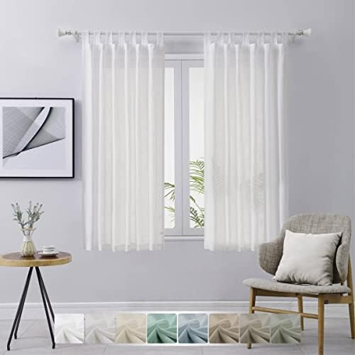 High Woven Linen Blended Curtains for Living Room/Bedroom, Airy Light Filtering Semi Sheer Drapes for Living Room 54 Inch Length 2 Panels, Tab Top Casual Window Panels (White, 52"X54", 2 Panel Sets）