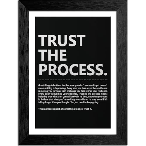 8X10 Inch Black Framed Trust The Process Canvas Wall Art, Motivational Black And White Poster, Minimalist Quote Print Wall Decor For Office Home Gym Bedroom Study Dorm