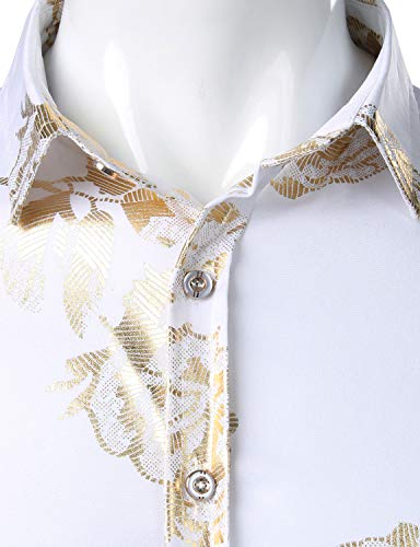 Zeroyaa Men's 3D Golden Rose Printed Slim Fit Long Sleeve Button Down Floral Dress Shirts Zzcl30 Black Gold X Large #TOP2