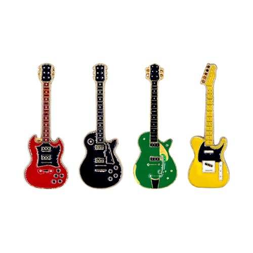 Image of 4Pcs Pretty Gold Enamel Guitar Brooches Pins Elegant Shining Music Violin Notes Brooch Novelty Funny Rock Pins Fashion Jewelry Brooches Accessories for Women Men