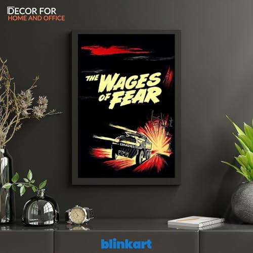 Image of BLINKART The Wages Of Fear (1953) Movie Poster Frame 12x18 Inch | Premium 300 GSM Paper Wall Print | Vintage Film Artwork for Home, Bedroom, Living Room, Office | Framed Photo Decor