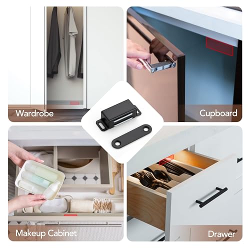 Image of Ravinte 24 Pack Black Magnetic Door Catch, Matte Black Cabinet Magnets, Strong Magnetic Catch Latch for Kitchen Cabinets, Drawers & Cupboards, Stainless Steel Closures