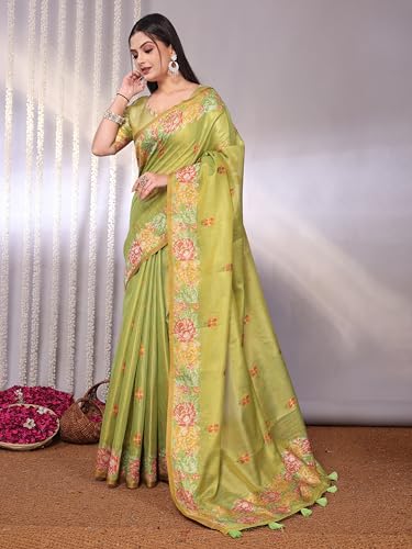 Image of SWORNOF Gold-Toned Woven Design Silk Zari Tissue Saree | Saree for Women | Soft and Skin Friendly
